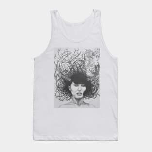 Fantasy drawing of woman woven in branches and horns Tank Top